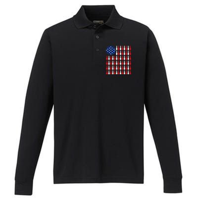 American Flag Patriotic Bowler & Bowling Performance Long Sleeve Polo