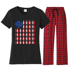 American Flag Patriotic Bowler & Bowling Women's Flannel Pajama Set