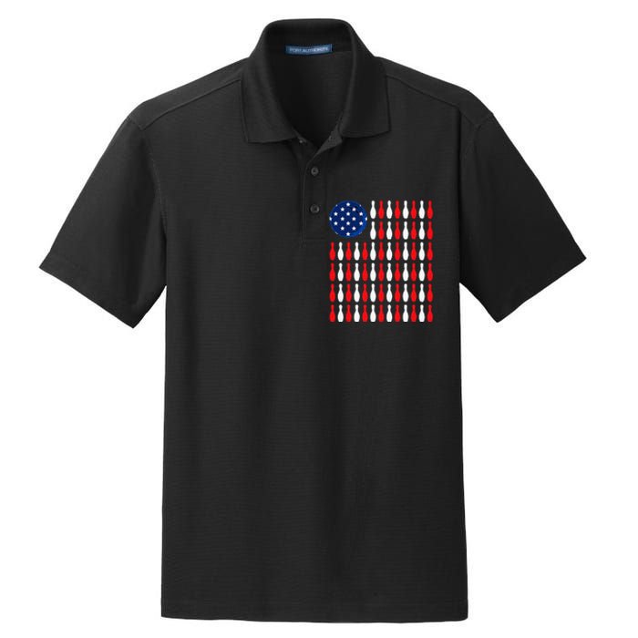 American Flag Patriotic Bowler & Bowling Dry Zone Grid Polo