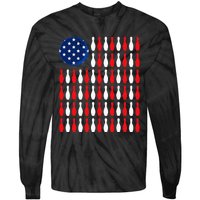 American Flag Patriotic Bowler & Bowling Tie-Dye Long Sleeve Shirt