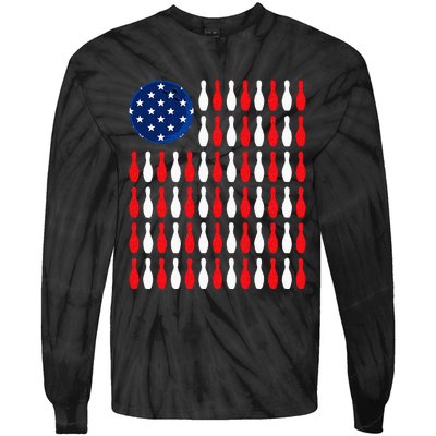 American Flag Patriotic Bowler & Bowling Tie-Dye Long Sleeve Shirt