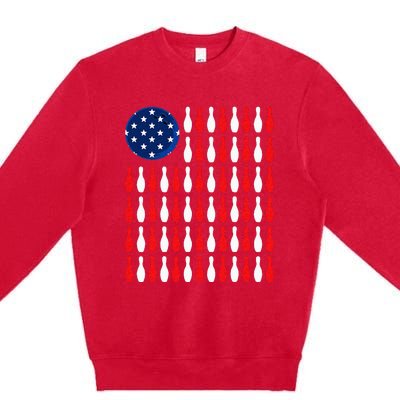 American Flag Patriotic Bowler & Bowling Premium Crewneck Sweatshirt