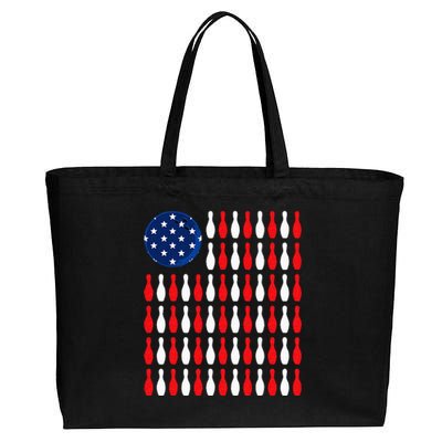 American Flag Patriotic Bowler & Bowling Cotton Canvas Jumbo Tote