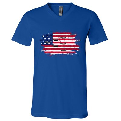 Army Flag Plane Soldiers Dad Military Party Mom Great Gift V-Neck T-Shirt