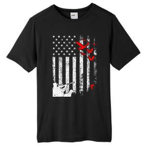 American Flag Patriotic Duck Hunting Waterfowl Tall Fusion ChromaSoft Performance T-Shirt