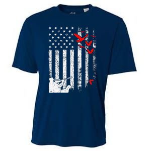 American Flag Patriotic Duck Hunting Waterfowl Cooling Performance Crew T-Shirt