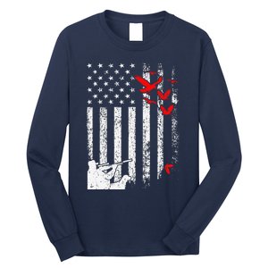 American Flag Patriotic Duck Hunting Waterfowl Long Sleeve Shirt