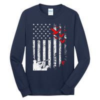 American Flag Patriotic Duck Hunting Waterfowl Tall Long Sleeve T-Shirt