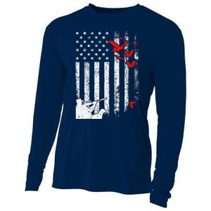 American Flag Patriotic Duck Hunting Waterfowl Cooling Performance Long Sleeve Crew