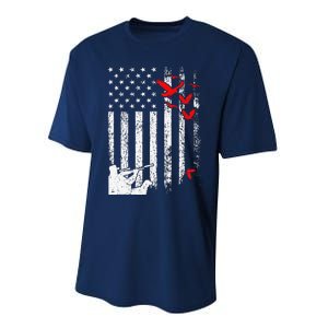 American Flag Patriotic Duck Hunting Waterfowl Performance Sprint T-Shirt