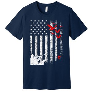 American Flag Patriotic Duck Hunting Waterfowl Premium T-Shirt