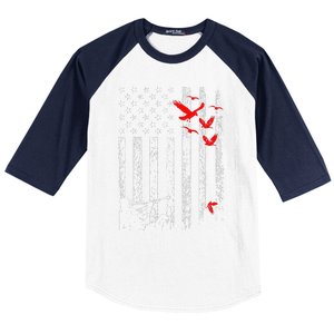 American Flag Patriotic Duck Hunting Waterfowl Baseball Sleeve Shirt