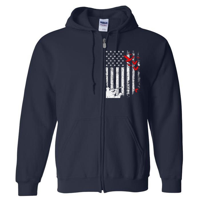 American Flag Patriotic Duck Hunting Waterfowl Full Zip Hoodie