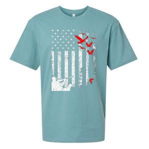 American Flag Patriotic Duck Hunting Waterfowl Sueded Cloud Jersey T-Shirt