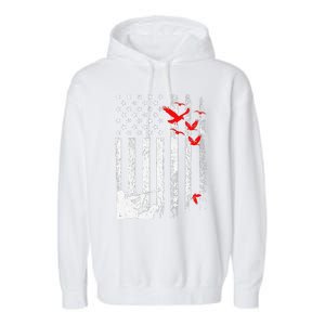 American Flag Patriotic Duck Hunting Waterfowl Garment-Dyed Fleece Hoodie