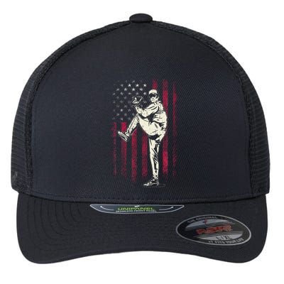 American Flag Pitcher Baseball Apparel Baseball Flexfit Unipanel Trucker Cap