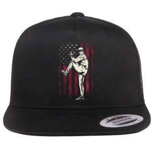 American Flag Pitcher Baseball Apparel Baseball Flat Bill Trucker Hat