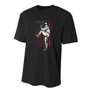 American Flag Pitcher Baseball Apparel Baseball Youth Performance Sprint T-Shirt