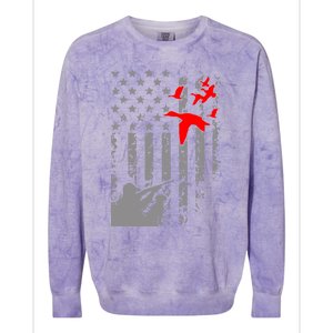 American Flag Patriotic Duck Hunting Waterfowl With Dog Great Gift Colorblast Crewneck Sweatshirt