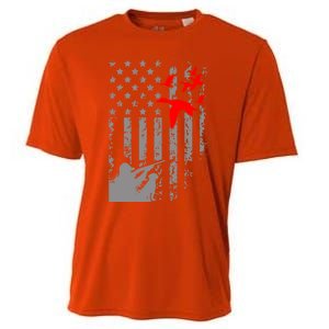 American Flag Patriotic Duck Hunting Waterfowl With Dog Great Gift Cooling Performance Crew T-Shirt