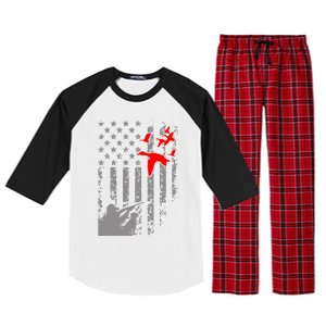 American Flag Patriotic Duck Hunting Waterfowl With Dog Great Gift Raglan Sleeve Pajama Set