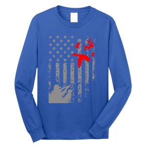 American Flag Patriotic Duck Hunting Waterfowl With Dog Great Gift Long Sleeve Shirt