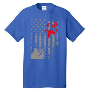 American Flag Patriotic Duck Hunting Waterfowl With Dog Great Gift Tall T-Shirt