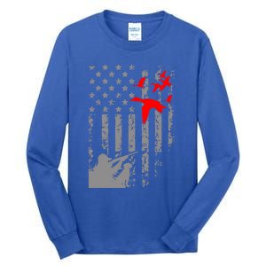 American Flag Patriotic Duck Hunting Waterfowl With Dog Great Gift Tall Long Sleeve T-Shirt