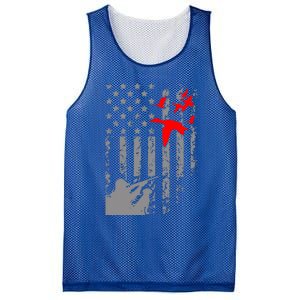 American Flag Patriotic Duck Hunting Waterfowl With Dog Great Gift Mesh Reversible Basketball Jersey Tank