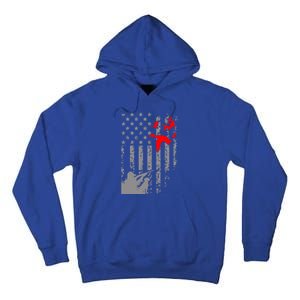 American Flag Patriotic Duck Hunting Waterfowl With Dog Great Gift Tall Hoodie