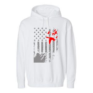 American Flag Patriotic Duck Hunting Waterfowl With Dog Great Gift Garment-Dyed Fleece Hoodie