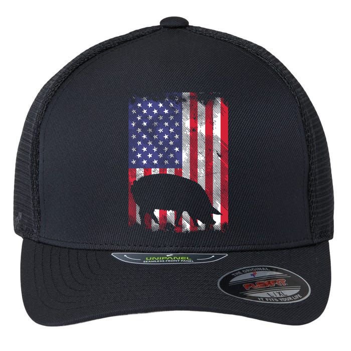 American Flag Pig Vintage Farm Animal Patriotic Farmer Gift Flexfit Unipanel Trucker Cap