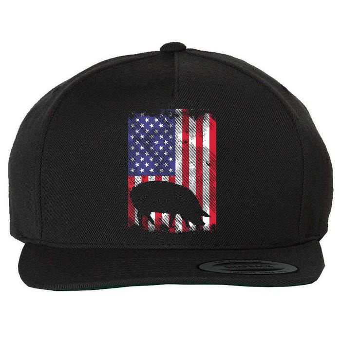 American Flag Pig Vintage Farm Animal Patriotic Farmer Gift Wool Snapback Cap