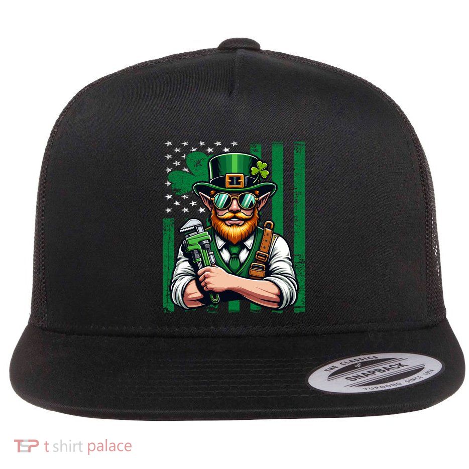 American Flag Plumber Saint PatrickS Day Irish Shamrock Great Gift Flat Bill Trucker Hat