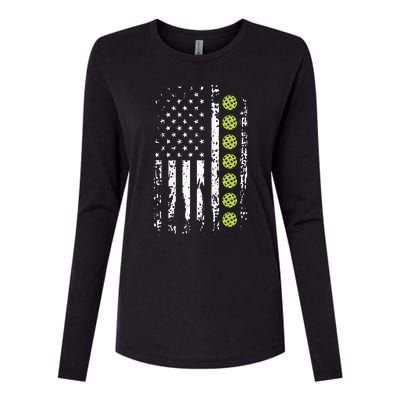 American Flag Pickleball Player Gift father's day Womens Cotton Relaxed Long Sleeve T-Shirt