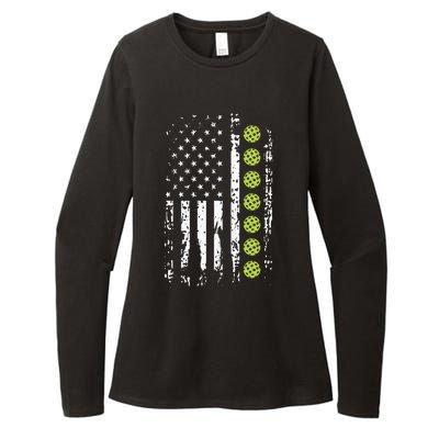 American Flag Pickleball Player Gift father's day Womens CVC Long Sleeve Shirt