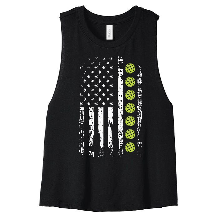 American Flag Pickleball Player Gift father's day Women's Racerback Cropped Tank