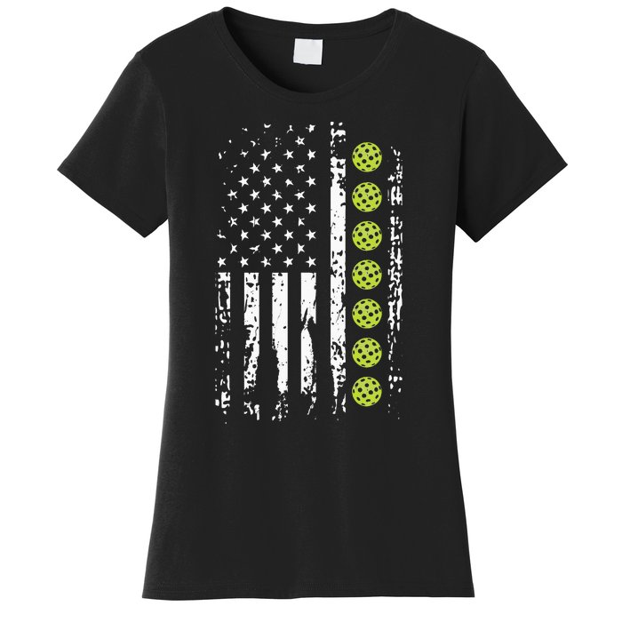 American Flag Pickleball Player Gift father's day Women's T-Shirt