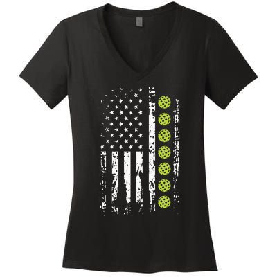 American Flag Pickleball Player Gift father's day Women's V-Neck T-Shirt