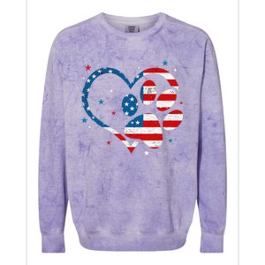 American Flag Patriotic Dog & Cat Paw 4th Of July Colorblast Crewneck Sweatshirt