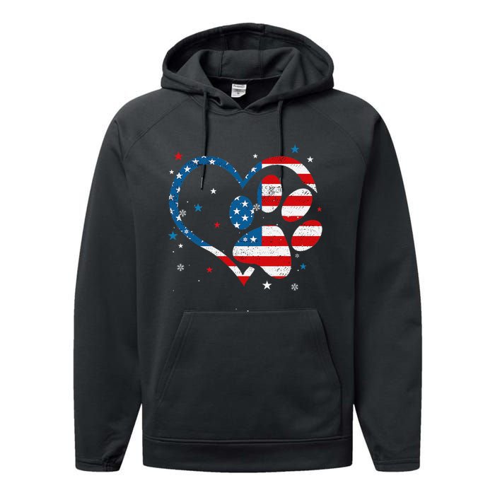 American Flag Patriotic Dog & Cat Paw 4th Of July Performance Fleece Hoodie