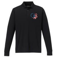 American Flag Patriotic Dog & Cat Paw 4th Of July Performance Long Sleeve Polo