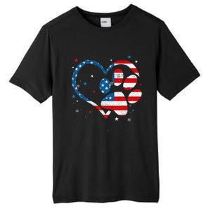 American Flag Patriotic Dog & Cat Paw 4th Of July Tall Fusion ChromaSoft Performance T-Shirt