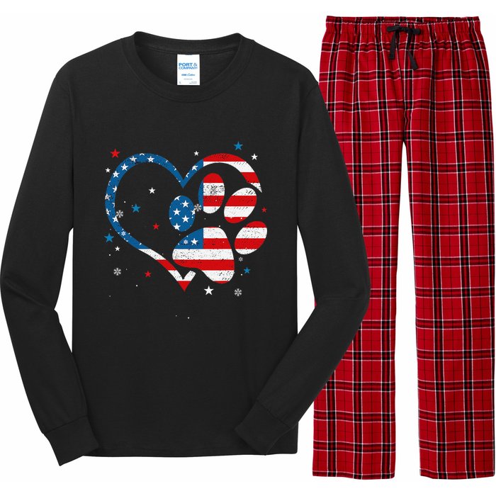 American Flag Patriotic Dog & Cat Paw 4th Of July Long Sleeve Pajama Set