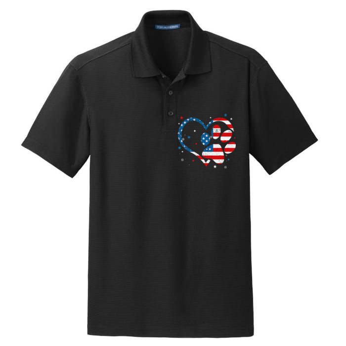 American Flag Patriotic Dog & Cat Paw 4th Of July Dry Zone Grid Polo