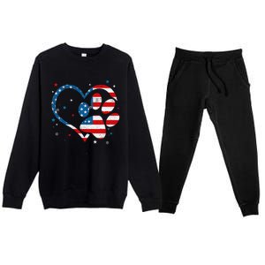 American Flag Patriotic Dog & Cat Paw 4th Of July Premium Crewneck Sweatsuit Set