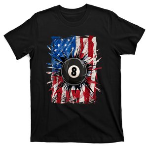 American Flag Pool Snooker Billiards Player 8 Ball Usa Gift T-Shirt