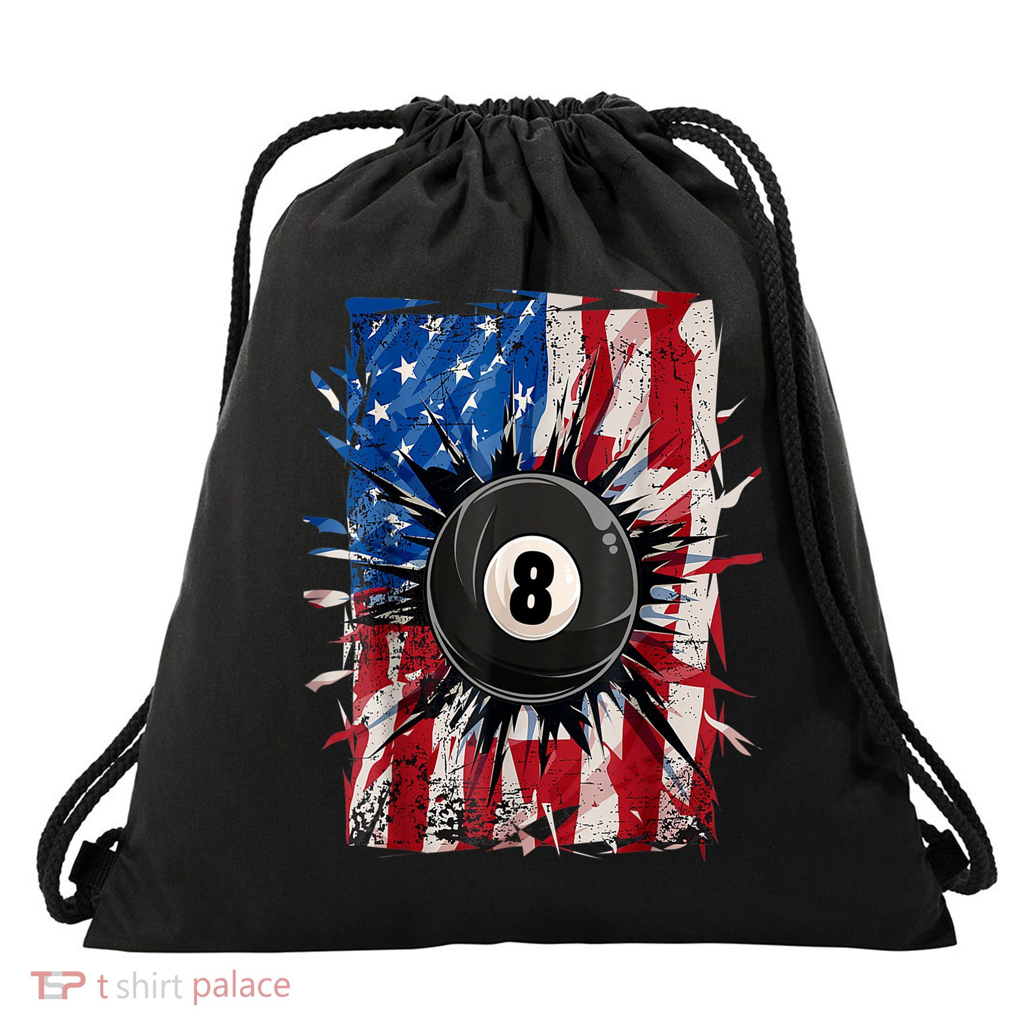 American Flag Pool Snooker Billiards Player 8 Ball Usa Gift Drawstring Bag