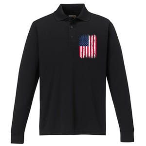 American Flag Patriotic 4th Of July Independence Day Performance Long Sleeve Polo