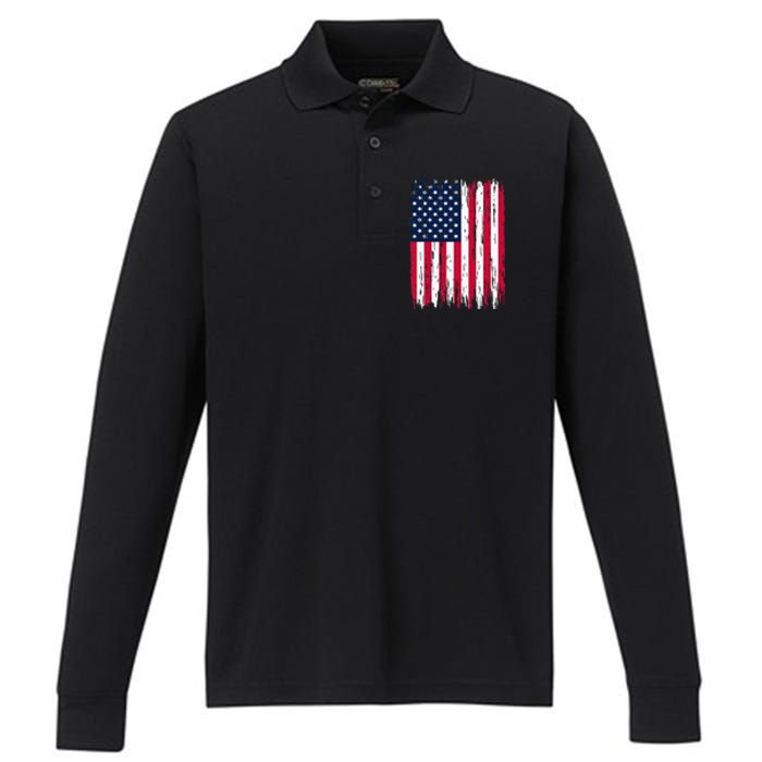 American Flag Patriotic 4th Of July Independence Day Performance Long Sleeve Polo